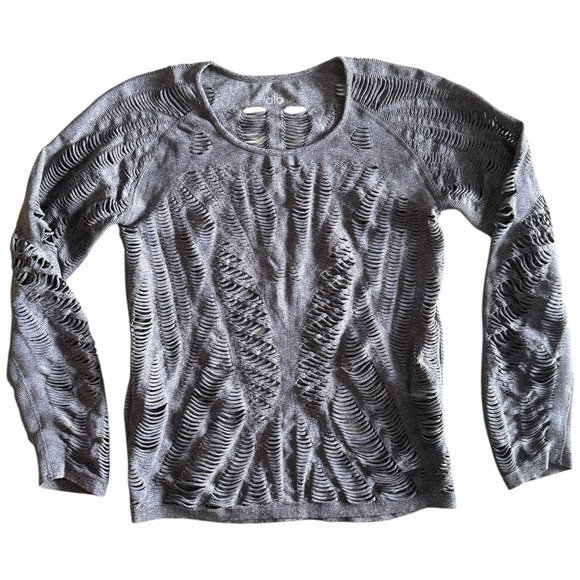 ALO Yoga Wanderer Long Sleeve Top Charcoal Heather Gray Active Shirt Size M/L - Picture 4 of 7